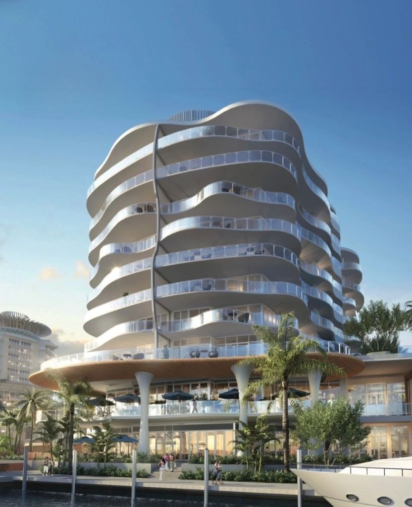 Architectural rendering of the newly transformed Pier Sixty-Six, showcasing its modern design and luxurious structure along the waterfront in Fort Lauderdale.
